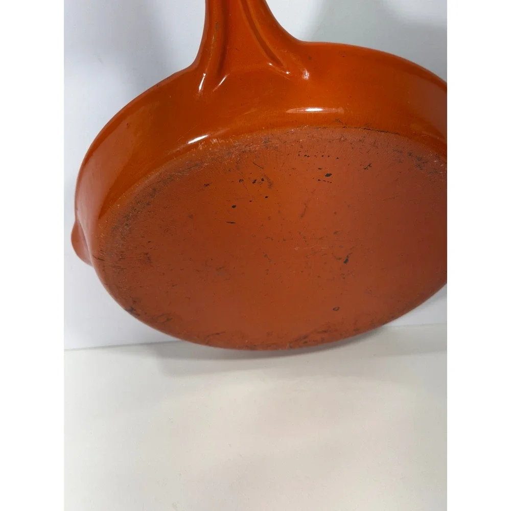 Orange Enameled Cast Iron Round Grill Pan Skillet with Ribbed Surface 10 inch